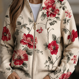 Penelope - Floral Print Vintage Zip-Up Cardigan