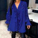 Loose Solid Colour Blouses with Ruffles