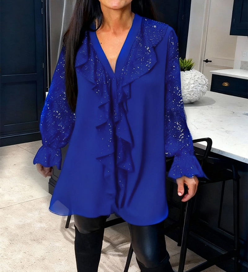 Loose Solid Colour Blouses with Ruffles