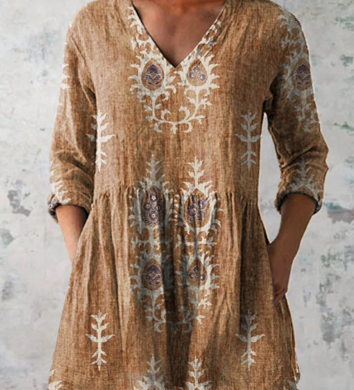 Elise | Soft Green Print V-Neck Blouse