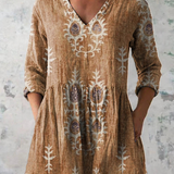 Elise | Soft Green Print V-Neck Blouse