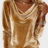Jovelyra - Velvet Top with Draped Collar