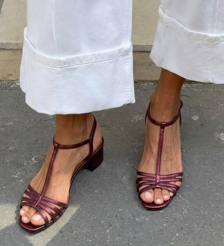 Solveig | Golden Strappy Block Heel