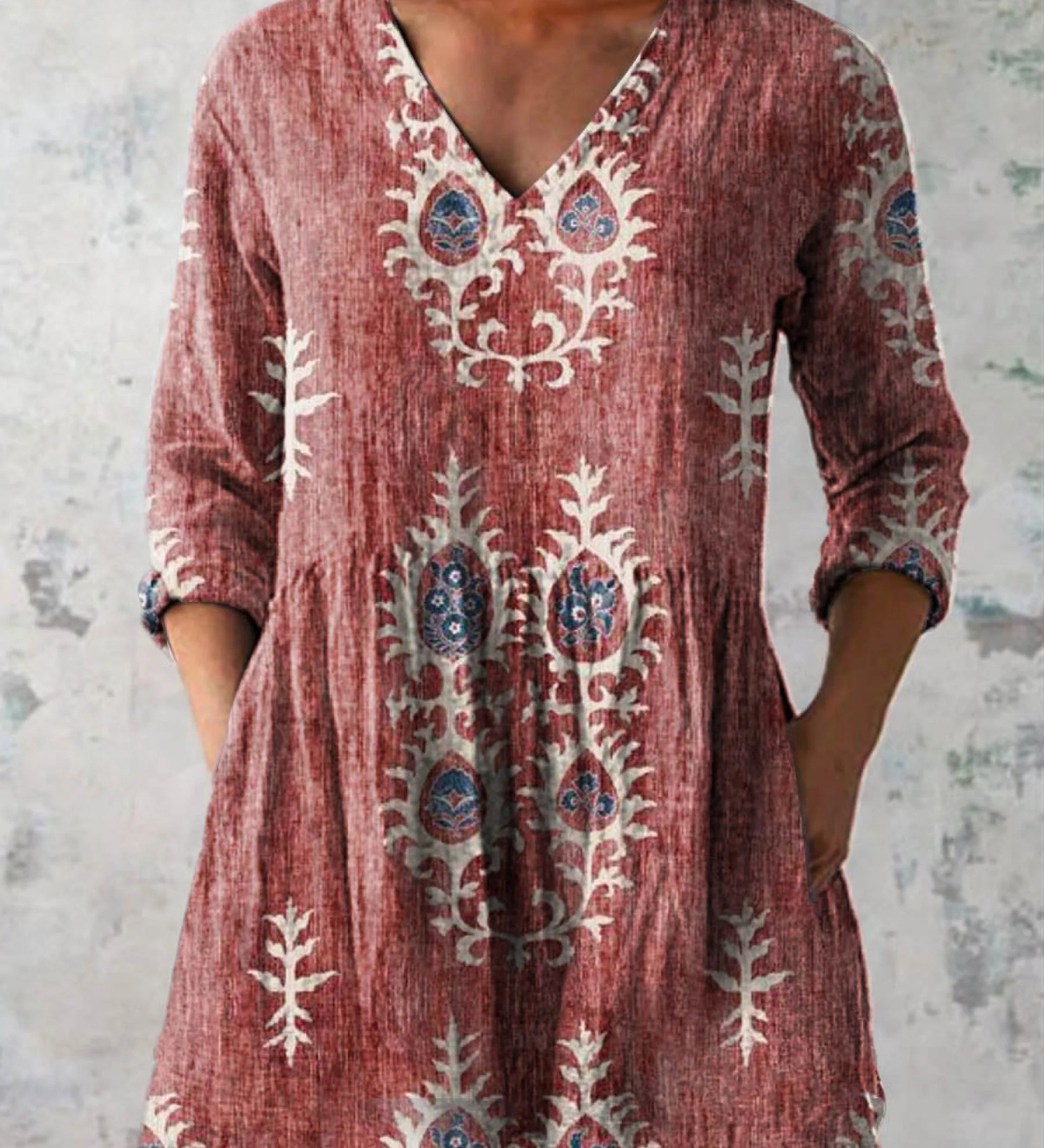 Elise | Soft Green Print V-Neck Blouse