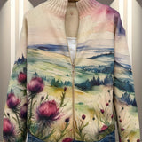 Zelda - Scottish Thistle Flower - Zip Cardigan