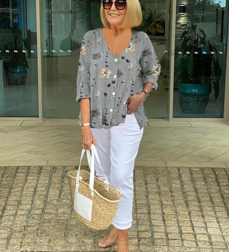 Joanne | Printed Button Tunic Top