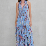 Belladina | Romantic Cascading Rose Long Dress with American Neckline