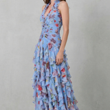 Belladina | Romantic Cascading Rose Long Dress with American Neckline