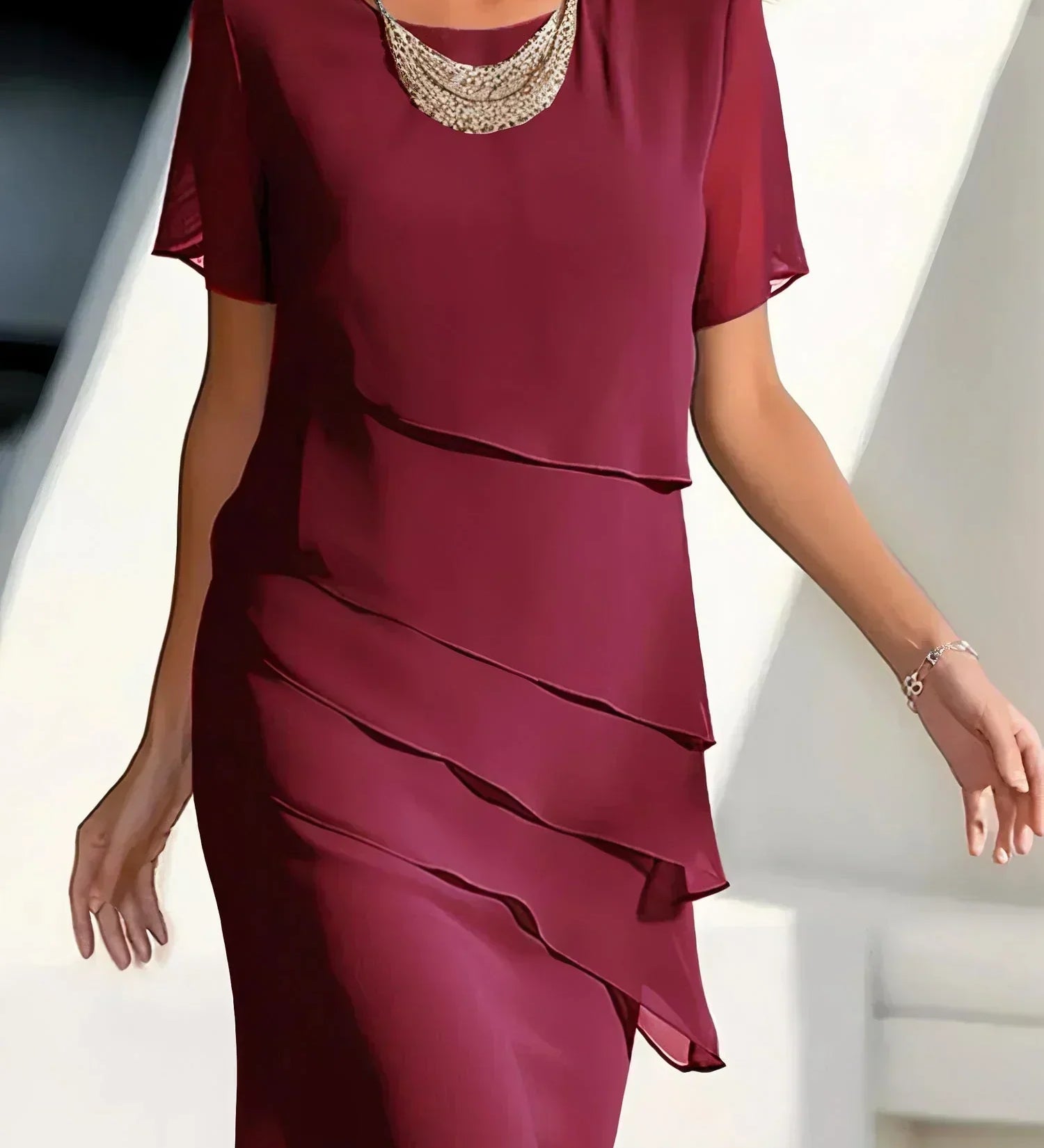 Monica | Tiered Short Sleeve Midi Dress