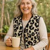 Marlene | Leopard Knit Comfort Vest - No fuss. No squeeze. Effortless warmth.