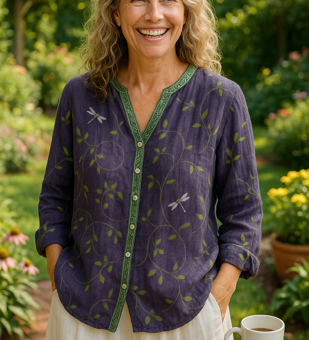 Fern | Relaxed V-Neck Blouse – Timeless Style, Effortless Comfort