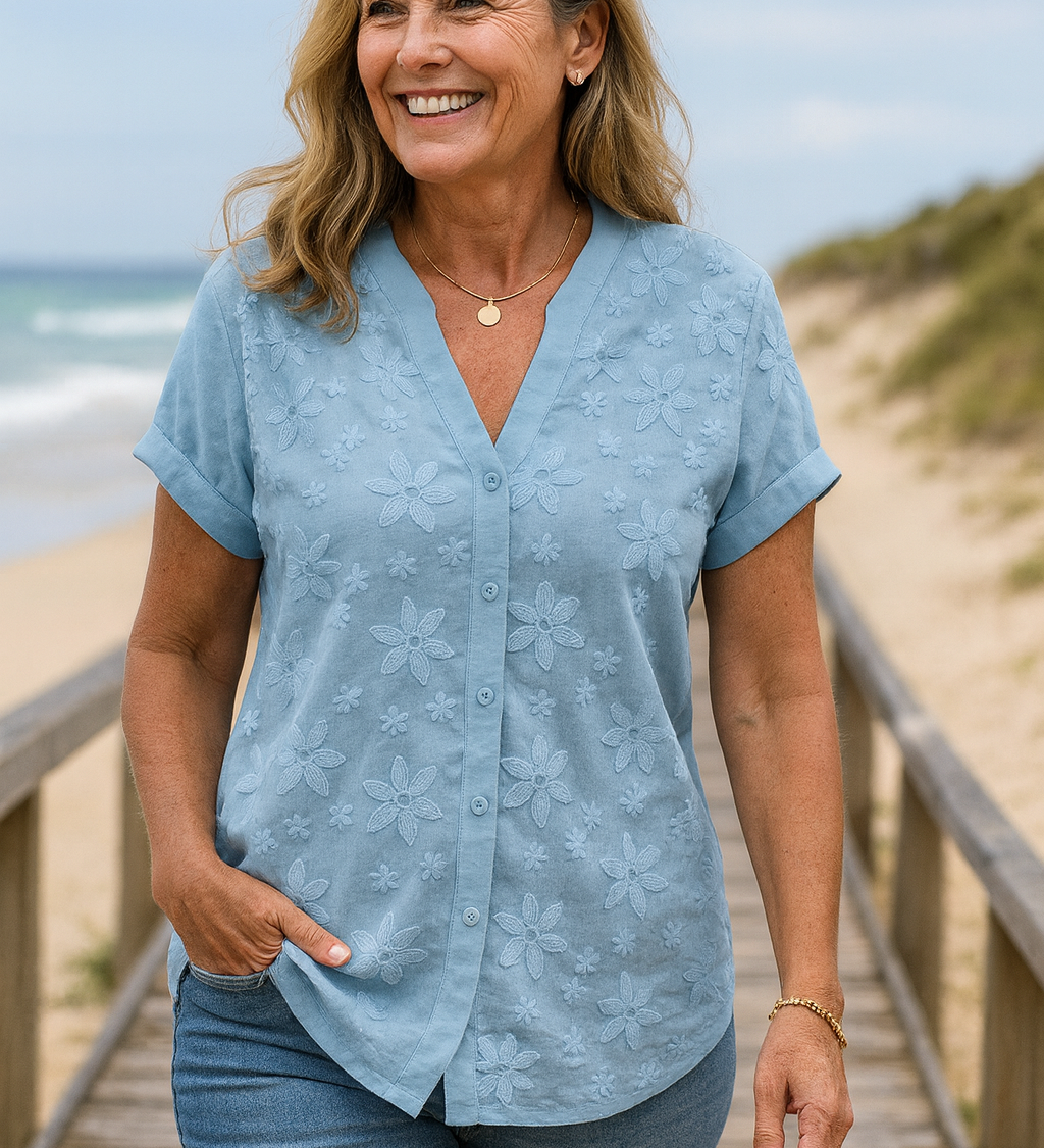 Rena Natural Cotton-Linen Top