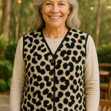 Marlene | Leopard Knit Comfort Vest - No fuss. No squeeze. Effortless warmth.