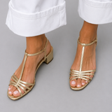 Solveig | Golden Strappy Block Heel