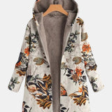 Gudrun | Floral Patterned Boho Sherpa Hooded Coat