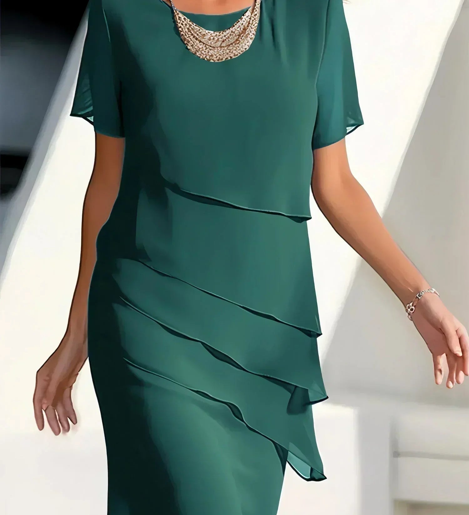 Monica | Tiered Short Sleeve Midi Dress