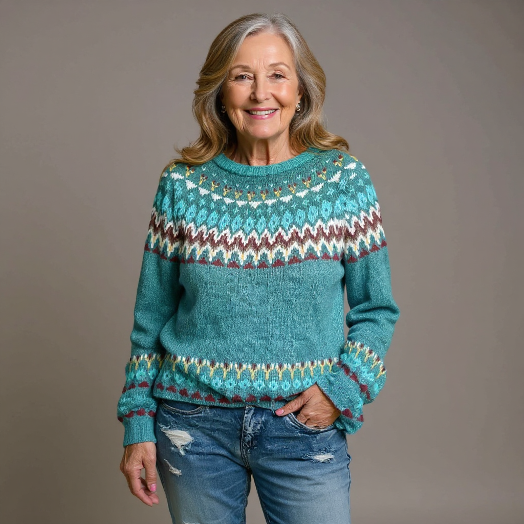 Gloria | Teal Fair Isle Knit Jumper