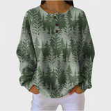 Inès - Green Jumper with Classic Christmas Tree Pattern