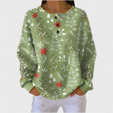 Ingrid - Green Sweater with Christmas Tree Pattern