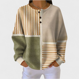 Luna - Beige Sweater with Stripes and Patchwork Pattern