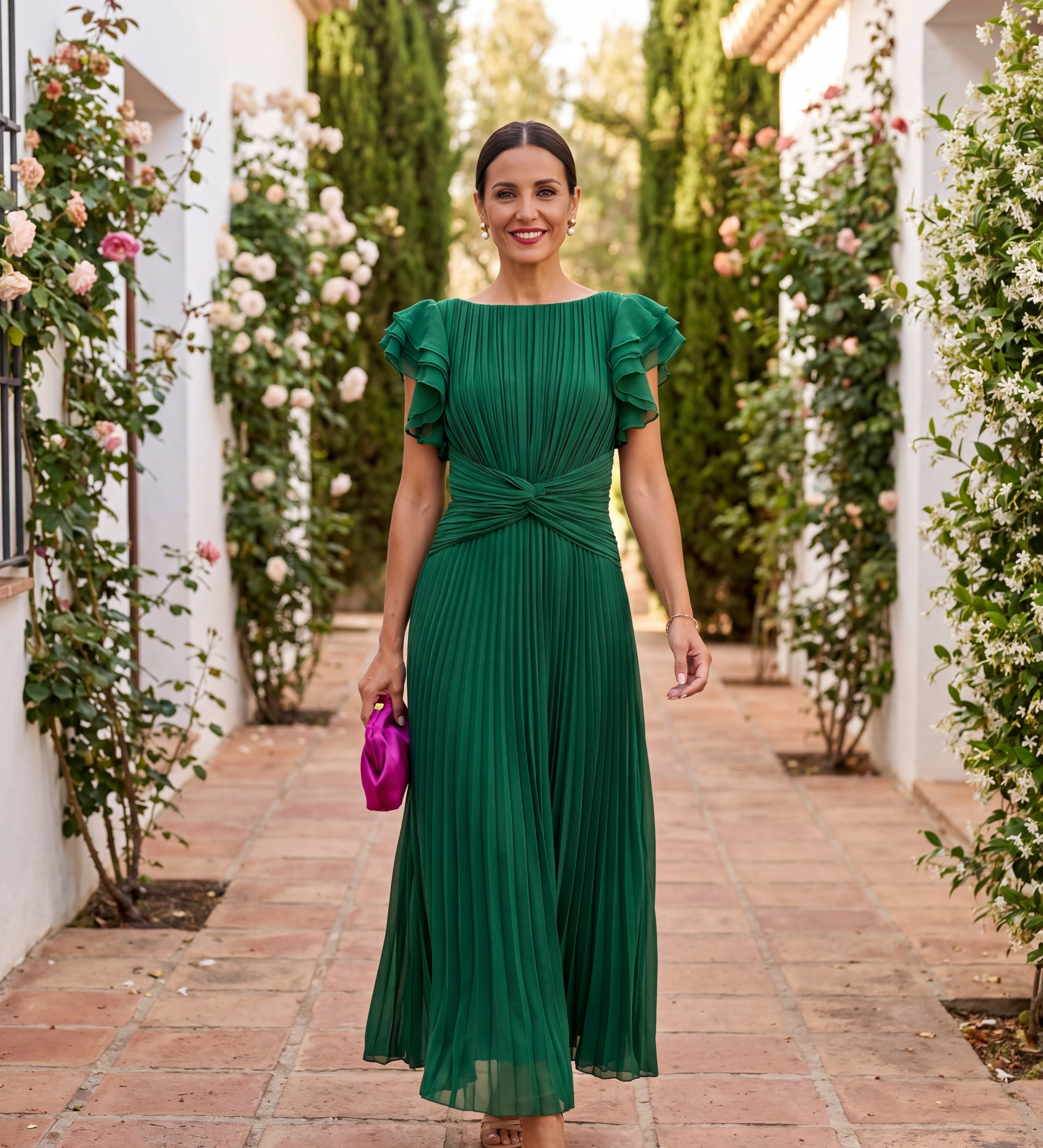 Seraphina | Elegant Pleated Maxi Dress with Tied Waist