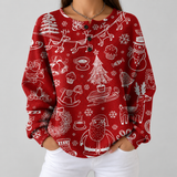 Caroline - Red Christmas Top with White Motifs
