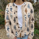 Penny - Cozy Cat Print Button Cardigan