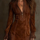 Short Suede Lace Dress Feminine & Sophisticated