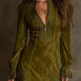 Short Suede Lace Dress Feminine & Sophisticated