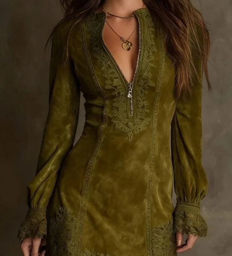 Short Suede Lace Dress Feminine & Sophisticated