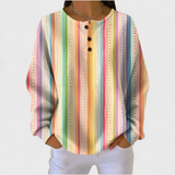 Sara - Pullover with Colourful Stripe Pattern and Button Placket
