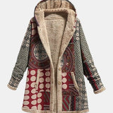 Isabel | Bordeaux Red Sherpa Coat Featuring Geometric Design