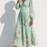 Cisella | Light Green Floral Midi Dress