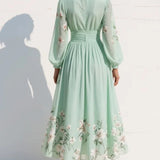 Cisella | Light Green Floral Midi Dress