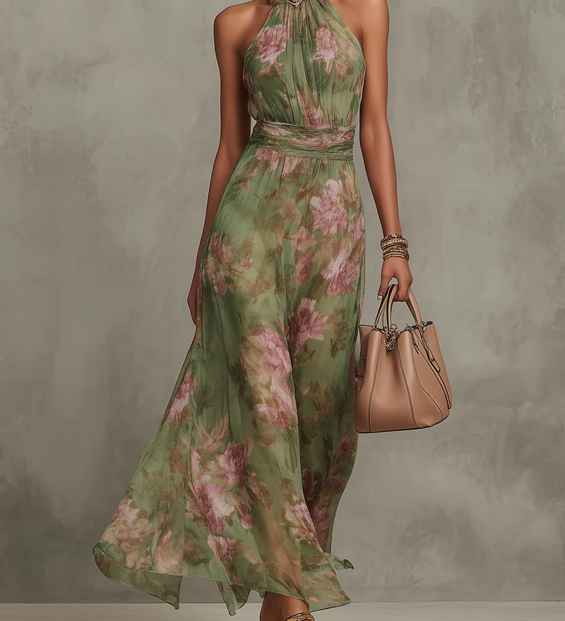 Livia | Elegant Floral Maxi Halter Dress