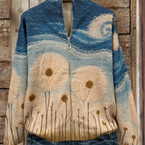 Yolanda - Quilted cardigan with zip in dandelion flower print