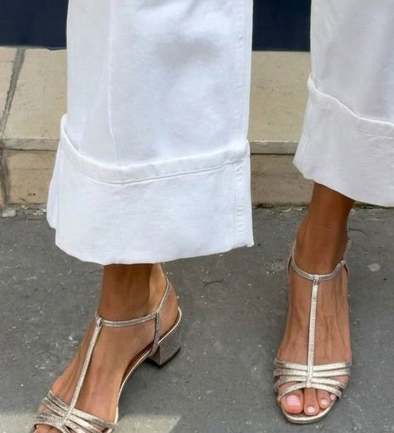Solveig | Golden Strappy Block Heel