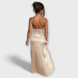 Asymmetrical Maxi Dress with Draping on One Arm