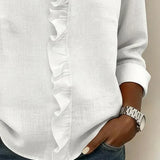 Sadie | Blouse with Ruffles, V-Neck and Long Sleeves