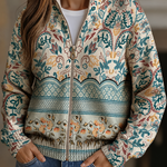Olivia - Retro Floral Botanical Print Zip-Up Cardigan