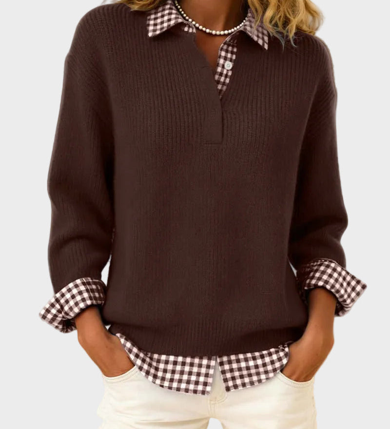 Viktoria - Colourful Sweater with Patchwork Check Pattern