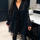 Loose Solid Colour Blouses with Ruffles