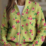 Lauren - Floral Cardigan with Pink Blooms and Lime Green Zip