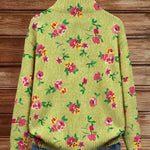 Lauren - Floral Cardigan with Pink Blooms and Lime Green Zip