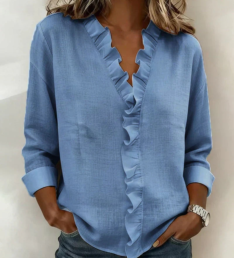 Sadie | Blouse with Ruffles, V-Neck and Long Sleeves