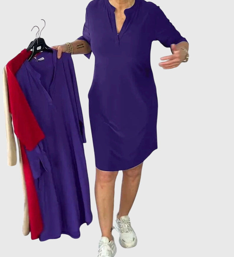 Katherine | Solid V-Neck Dress