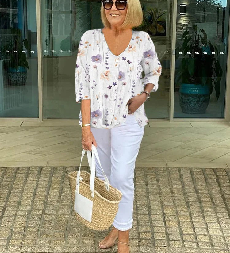 Joanne | Printed Button Tunic Top
