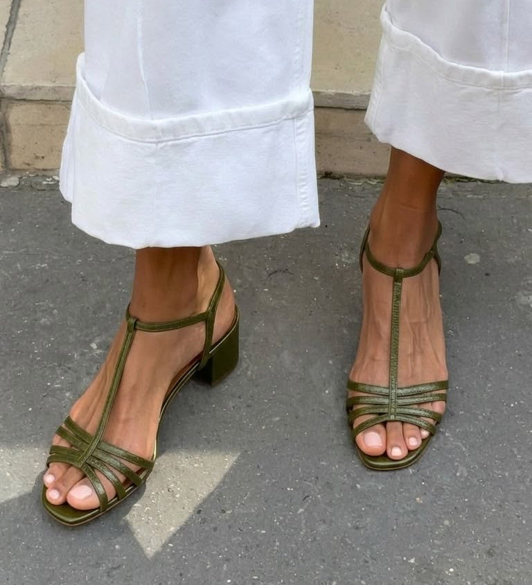 Solveig | Golden Strappy Block Heel