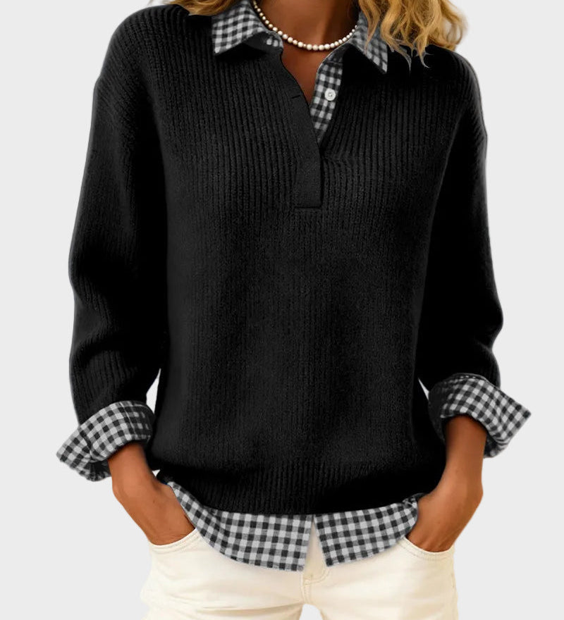 Viktoria - Colourful Sweater with Patchwork Check Pattern
