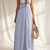 Laurina | Long Striped Dress with Cut-out Neckline